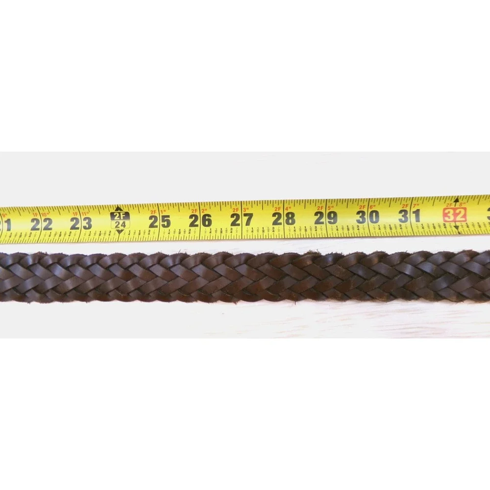Fossil Men's Braided Leather Belt Brown Size 34 Silver Tone Buckle